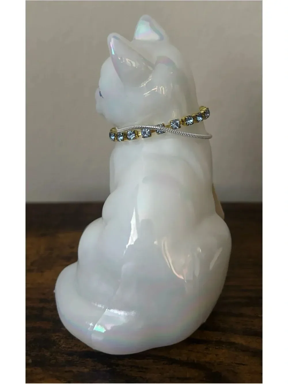 Vintage Fenton Opal Iridescent December Cat ~ Blue Zircon - UVGlow - Marked